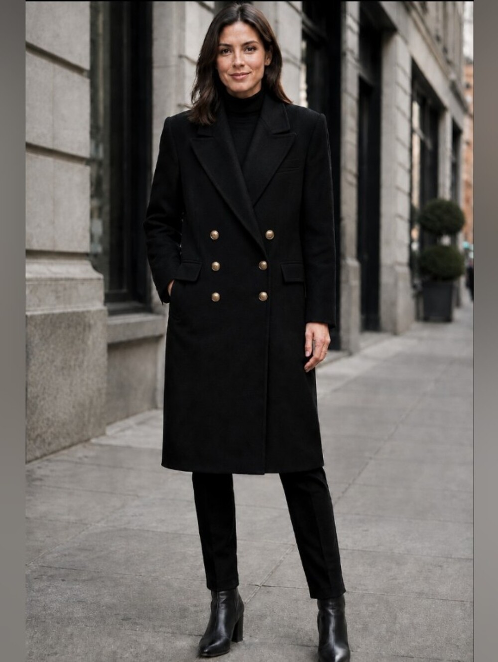 Elegant Black Double-Breasted Women's Coat